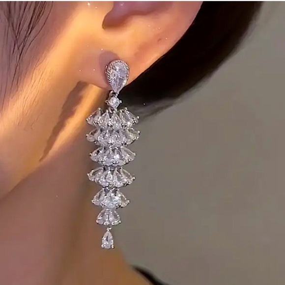 Tree Design Zircon Dangle Earrings, Wedding, Bridal, Anniversary - Picture 2 of 6